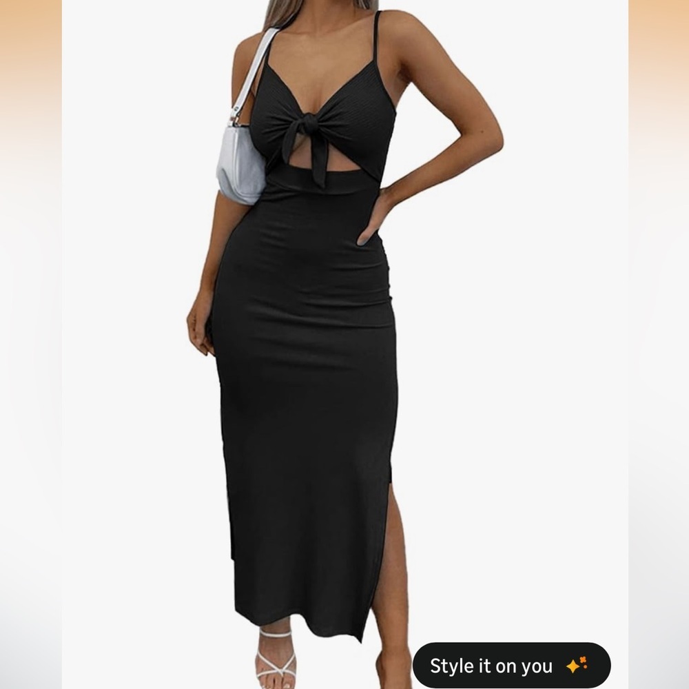 Black Maxi Dress with Front Tie - Size L - NWT